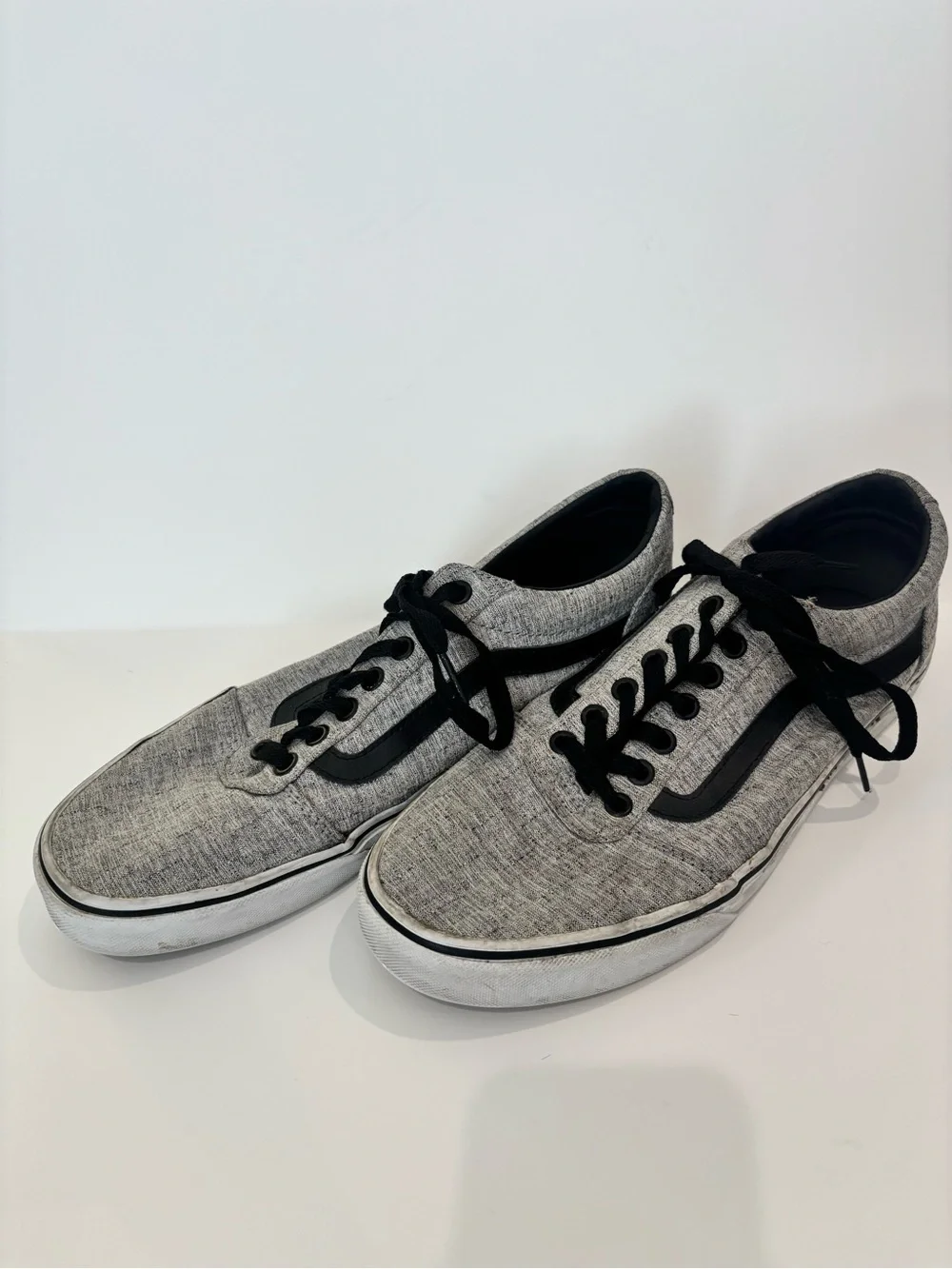 Vans Men’s Gray Canvas Low-Top Sneakers with Black Stripe